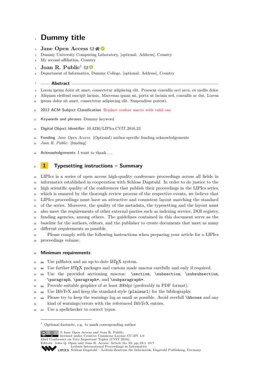 LIPIcs author template and example — compiled original page 1