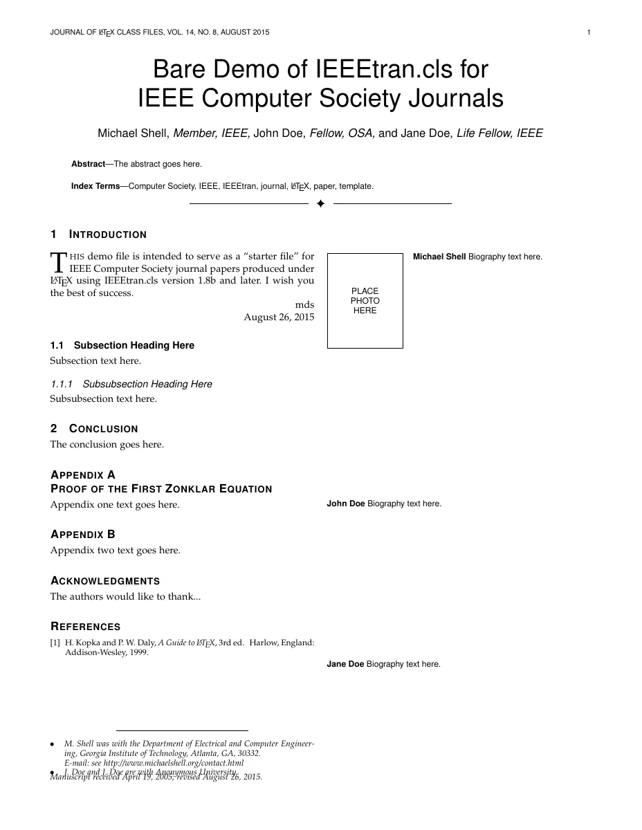 IEEE Computer Society journal template — compiled original page 1