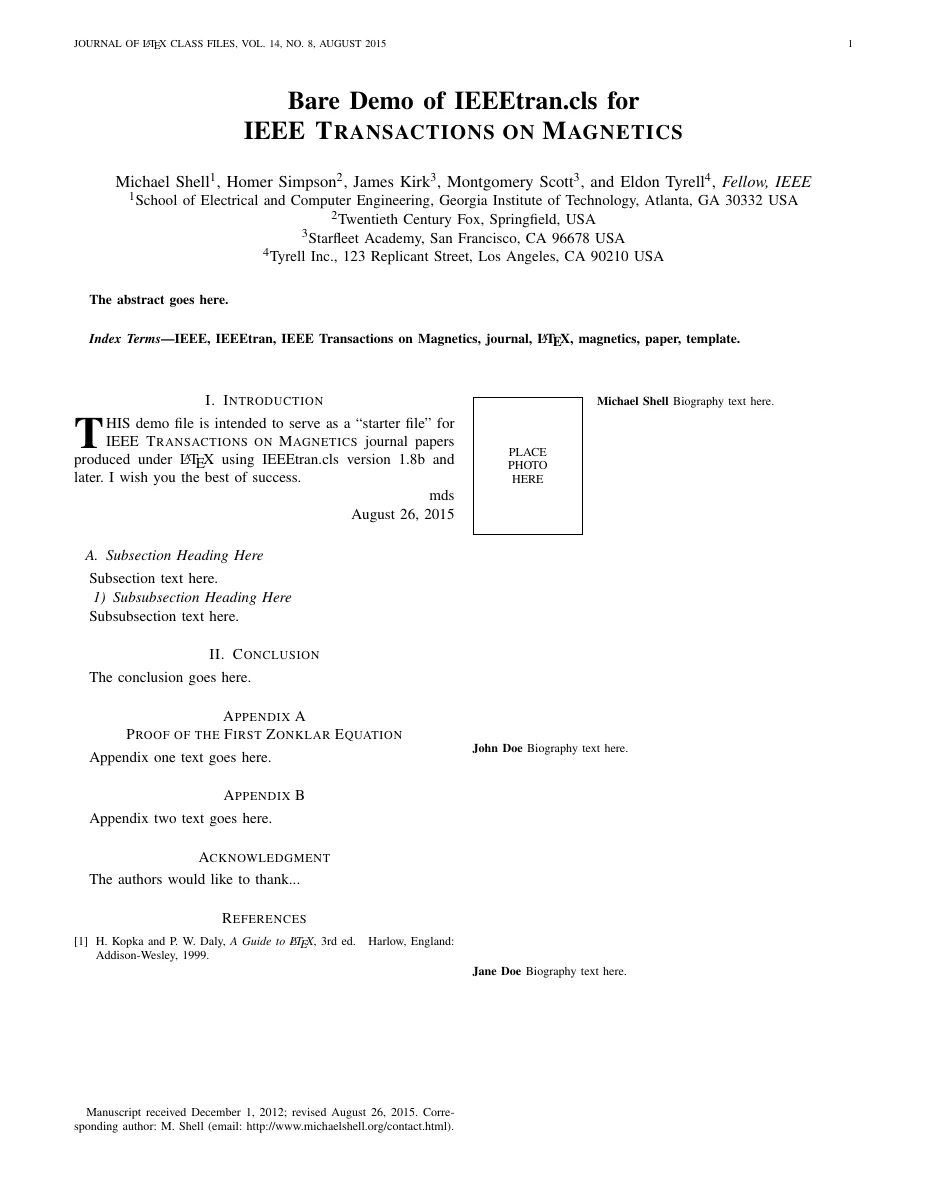 IEEE Transactions on Magnetics template — compiled original page 1