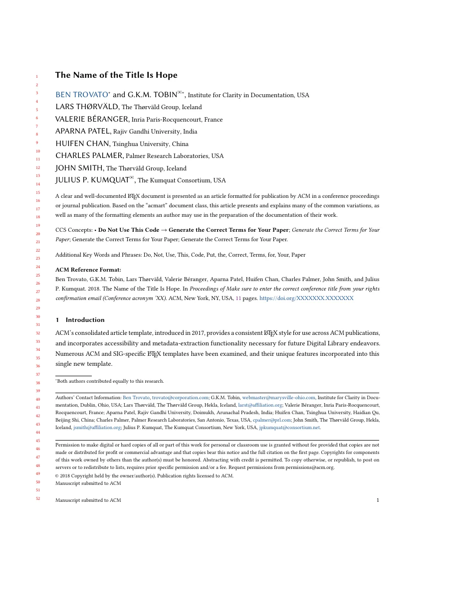 ACM review manuscript example — compiled original page 1